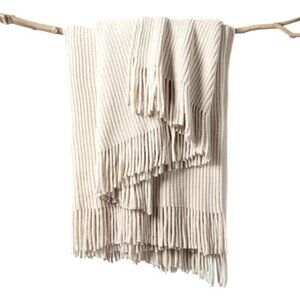 Chenille Knit Throw Blanket White Farmhouse Couch Sofa Lightweight 50x60